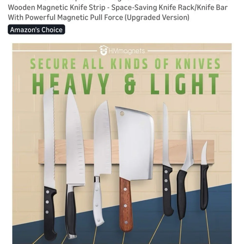 HMmagnets Premium 16 Inch Light Maple Wood Magnetic Knife Holder for Wall